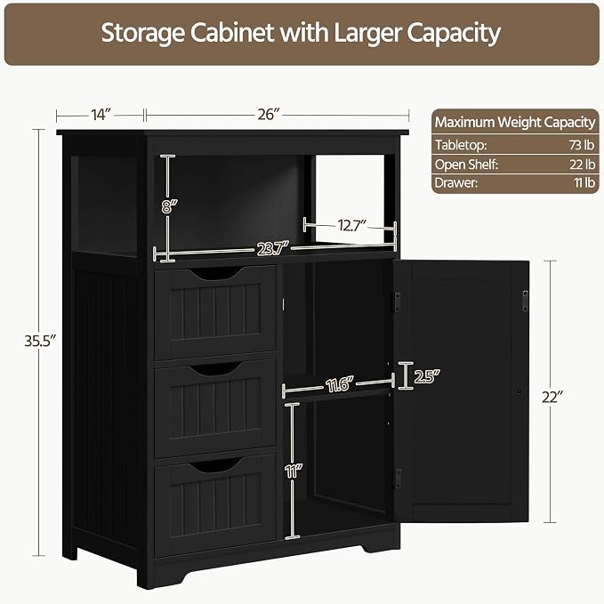 Yaheetech Bathroom Storage Cabinet Bathroom Floor Cabinet Freestanding - Image 3