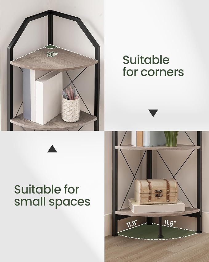 CHOEZON 4-Tier Corner Shelf, Industrial Corner Bookshelf, 47.6" Corner Storage - Image 3