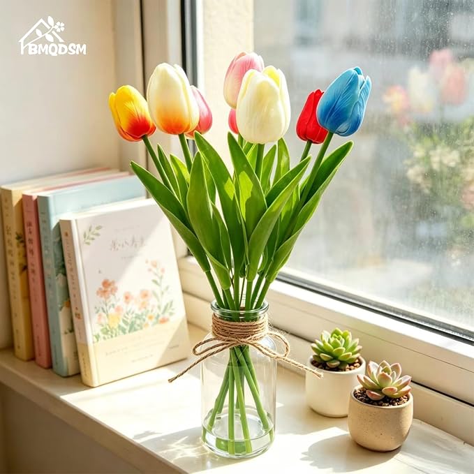 Artificial Tulips in Glass Vase - Image 5