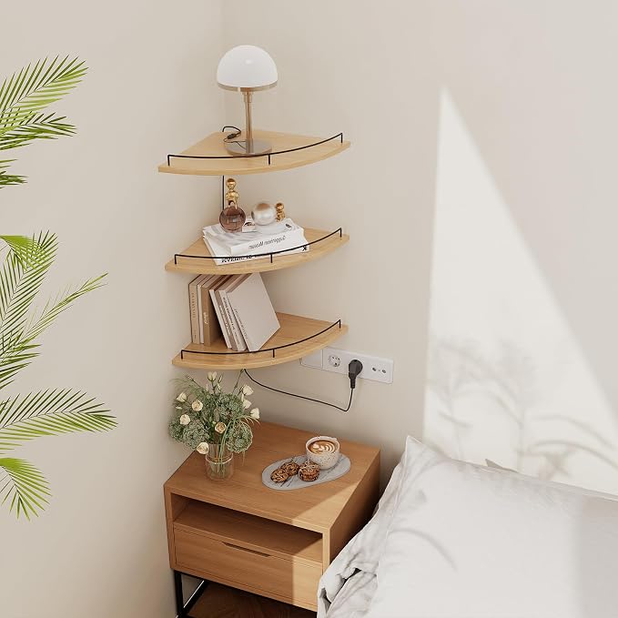 JJL Corner Shelf Wall Mounted, 12 Inches 3-Tier Floating Corner Shelf, - Image 2