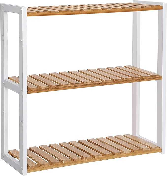 SONGMICS Bamboo Bathroom Shelf, 3-Tier Adjustable Plants Rack, Wall-Mounted or by Unknown