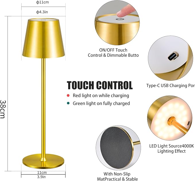 2 Pack Cordless Table Lamp, Portable LED Desk Lamp, 6000mAh Battery Operated - Image 4