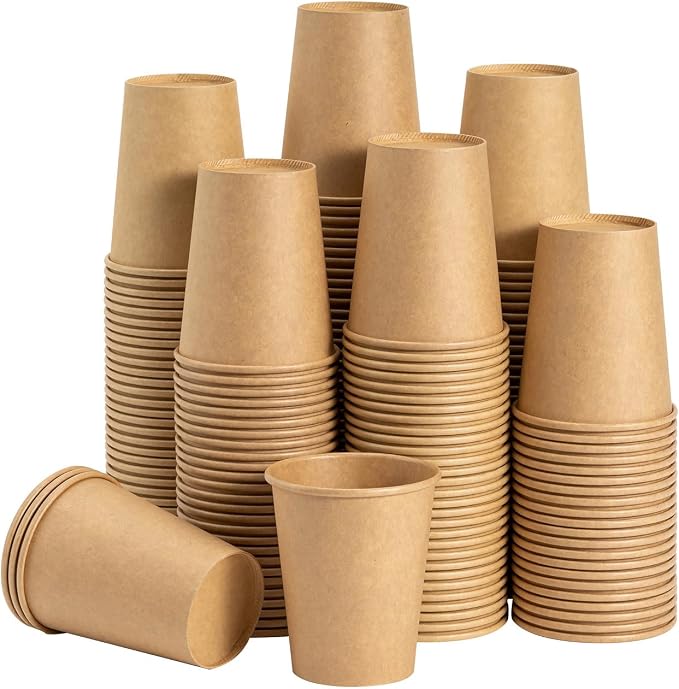 RACETOP 100 Pack Coffee Cups 8 oz, Disposable Coffee Cups, Kraft Paper Cups by RACETOP