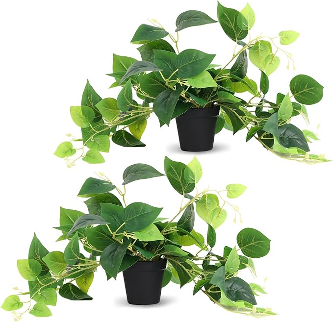 Tiita 2 Pack Fake Plants Artificial Scindapsus Aureus in Pots, Realistic Fake by TiitaHome