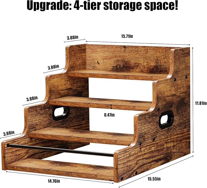 KLM Liquor Bottle Display Shelf, Coffee Syrup Rack Organizer, 4 Step Countertop - Image 4