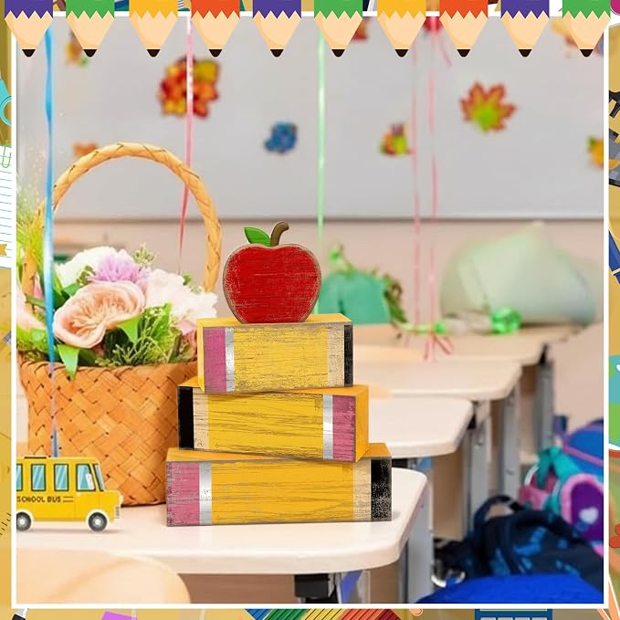 Lineshading 4 Pcs Back to School Table Decorations Retro Red Apples Decor Back - Image 4