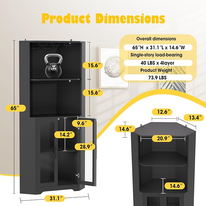65" Tall LED Corner Bar Cabinet - Image 2