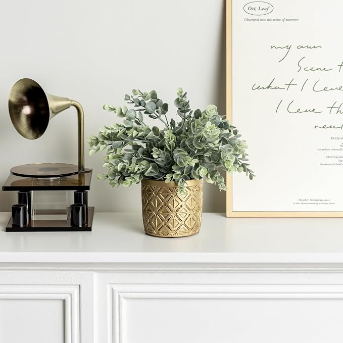 MyGift Artificial Eucalyptus Plant in Modern Gray Concrete Pots - Image 4