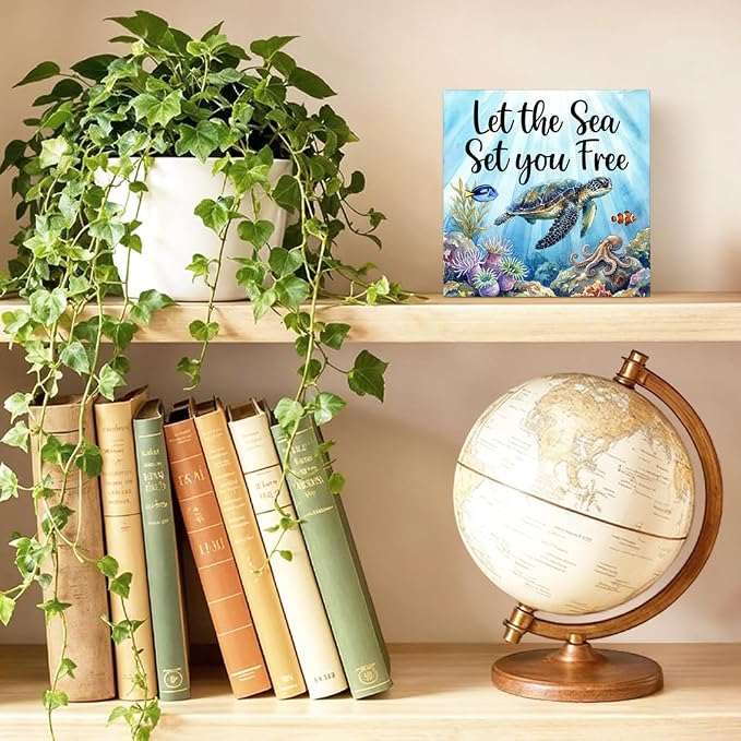 Let The Sea Set You Free Wood Block Plaque Box Sign - Image 3