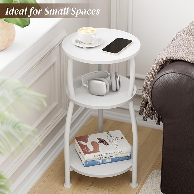 Small Round Side Table, 3-Tier End Table - Image 4
