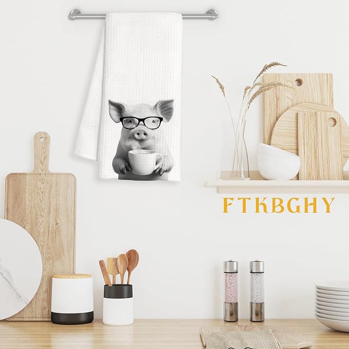 Funny Pig Decor Coffee Kitchen Towels Gift, Pig Gifts - Image 3