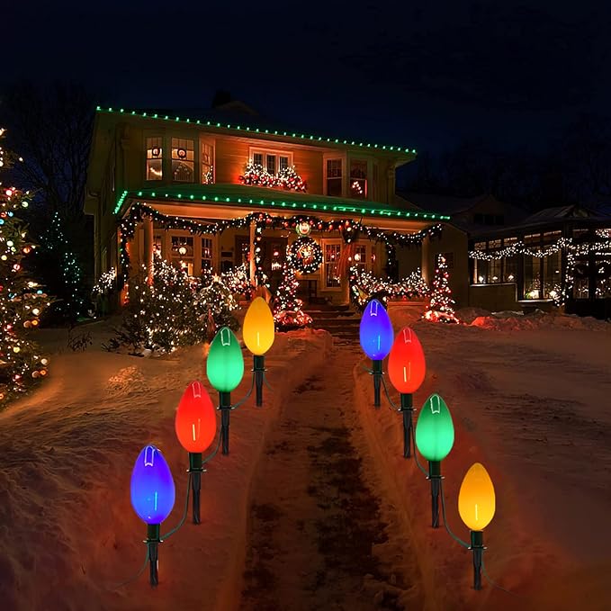 C9 Christmas Path Marker Light Outdoor, 7 Feet LED Christmas Pathway Lights - Image 5