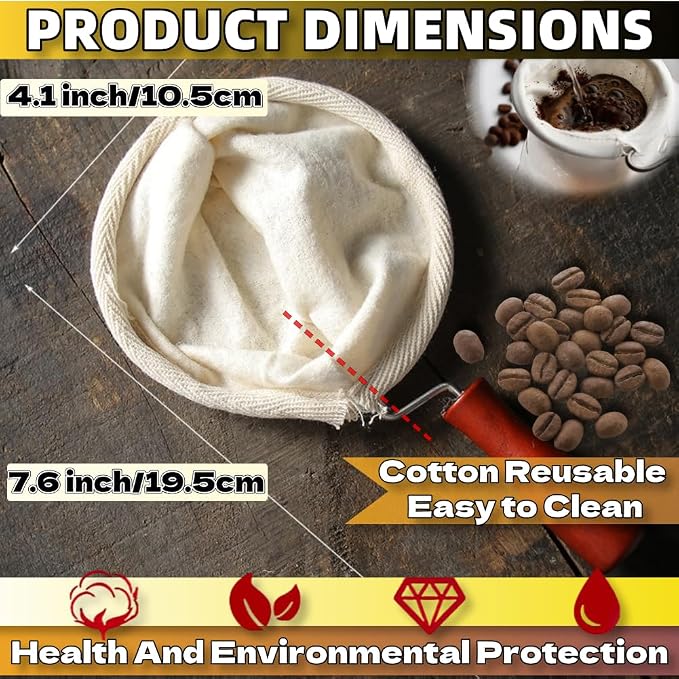 WenTigDY Cloth Coffee Sock Filter, 7.3 x 3.9 inches Handmade Coffee Filter - Image 2