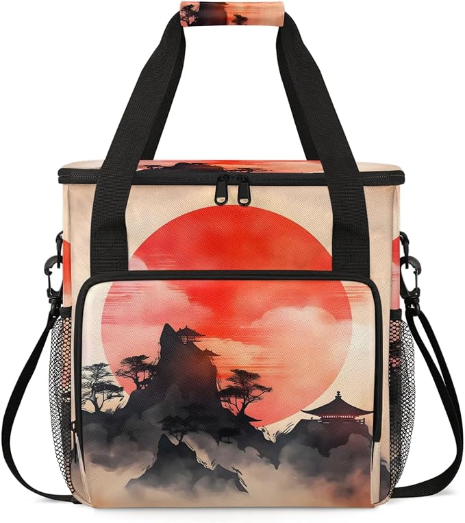 Japanese Chinese Oriental Art Coffee Maker Carring Bag, Large Insulated Storage by Home