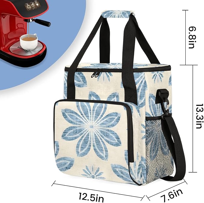 Ethnic Blue Flower Coffee Maker Carring Bag, Large Insulated Storage Organizer - Image 2