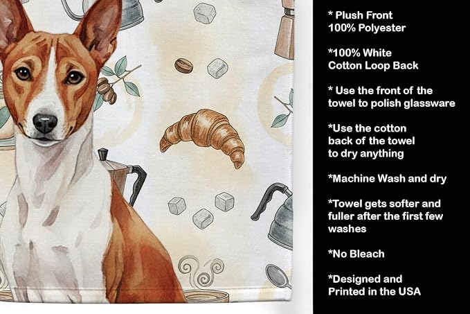 Caroline's Treasures Red and White Basenji Coffee Bar Kitchen Towel Velour - Image 4
