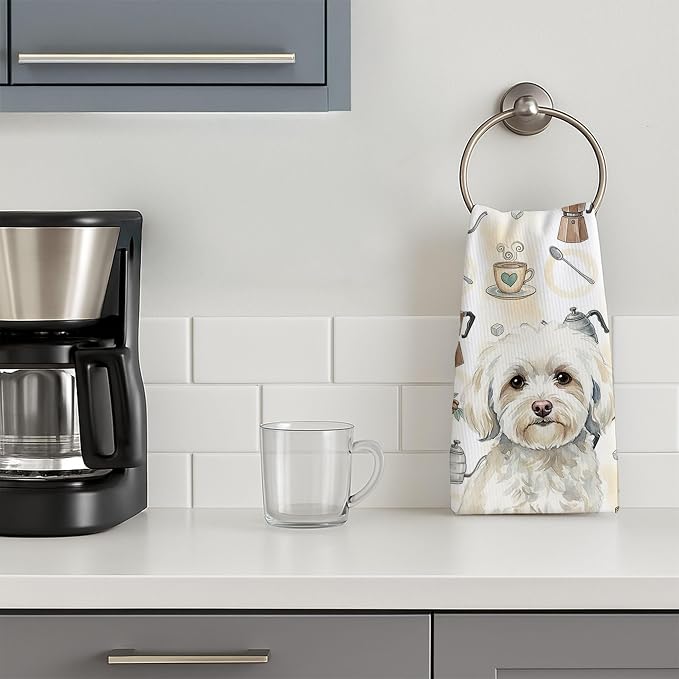 Caroline's Treasures White Havanese Coffee Bar Kitchen Towel Velour Plush Front - Image 3
