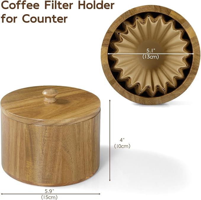 Coffee Filter Holder, Acacia Wood Filter Storage Container - Image 2