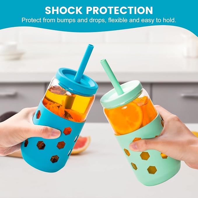 Mrsdry 16 oz Glass Cups With Lids and Straws, Cute Drinking Glasses Set - Image 8