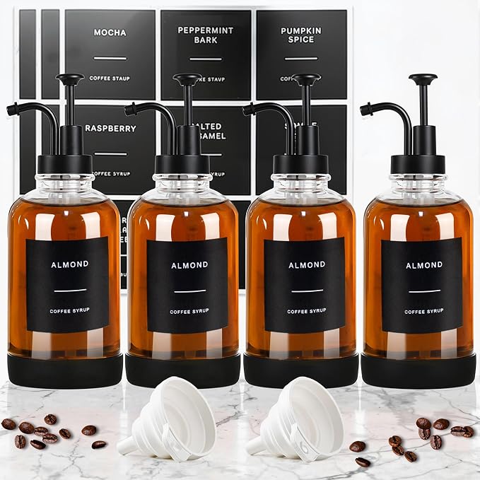 Coffee Syrup Dispenser for Coffee Bar, 16.9 oz 500ml Syrup Pump Dispenser by GYOSUGANG