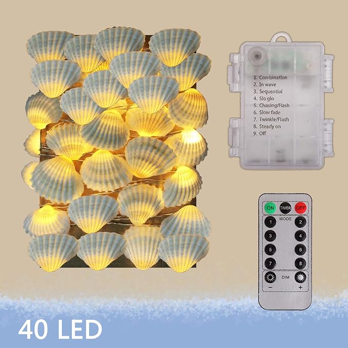 WSgift Natural Beach Seashell String Lights 13.85 Ft 40 Warm White LED - Image 3