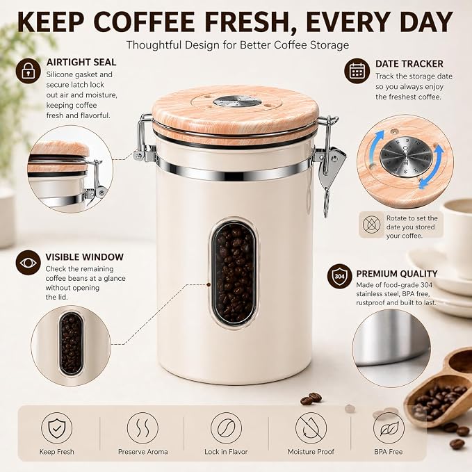 22oz Coffee Canister Airtight Stainless Steel Coffee Bean Storage Container - Image 3