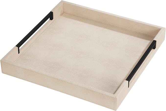 Sagala Extra Large 20" Square Ivory Shagreen Leather Ottoman Tray - Image 5