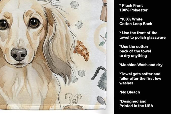 Caroline's Treasures Longhaired Cream Dachshund Coffee Bar Kitchen Towel Velour - Image 4