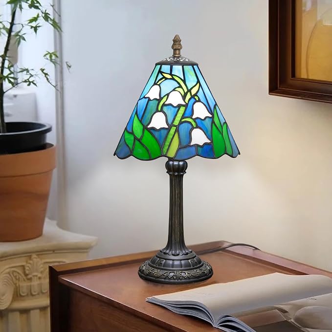 Tiffany Lamp Stained Glass Table Lamp Lily of The Valley 8X8X14 Inches Living - Image 4