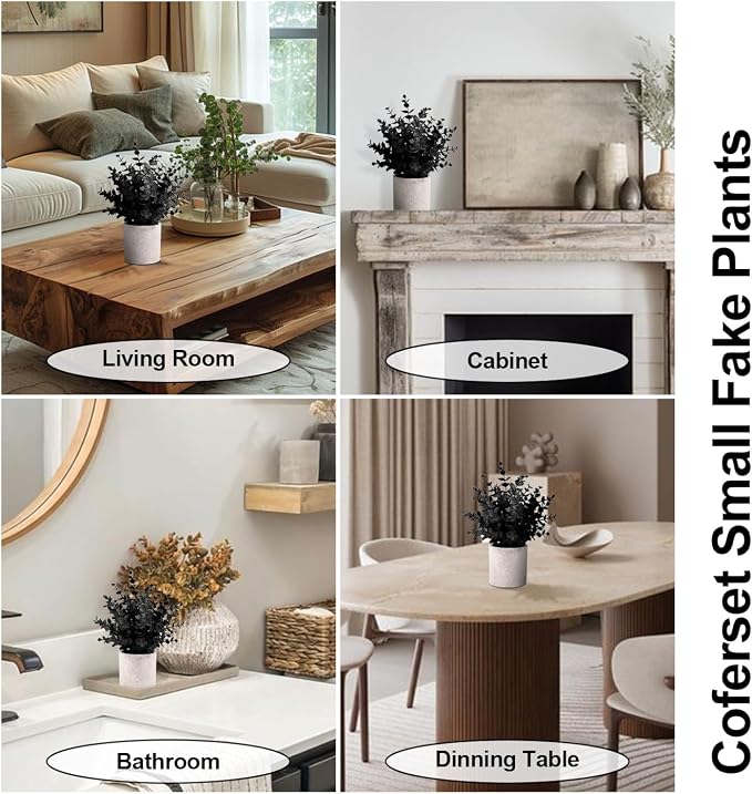 Coferset 2 Pack Black Fake Eucalyptus Small Fake Plants Potted Artificial Plants - Image 4
