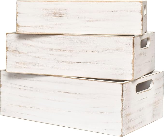 Set of 3 White Wooden Boxes for Storage Small Crates for Display and Organizing - Image 5