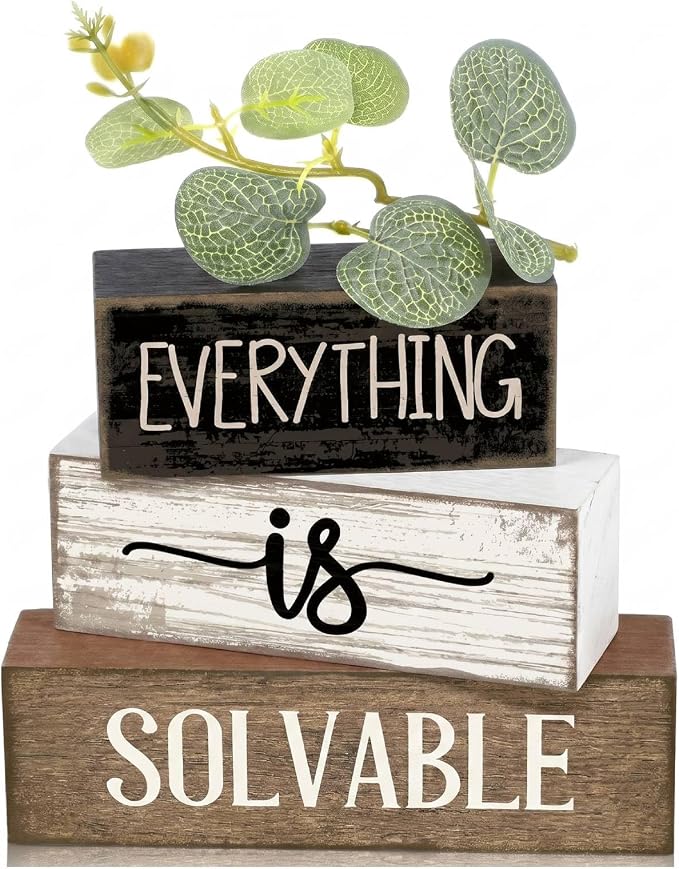 Lineshading 4 Pcs Inspirational Farmhouse Table Decor Rustic Wooden Stacked by Lineshading
