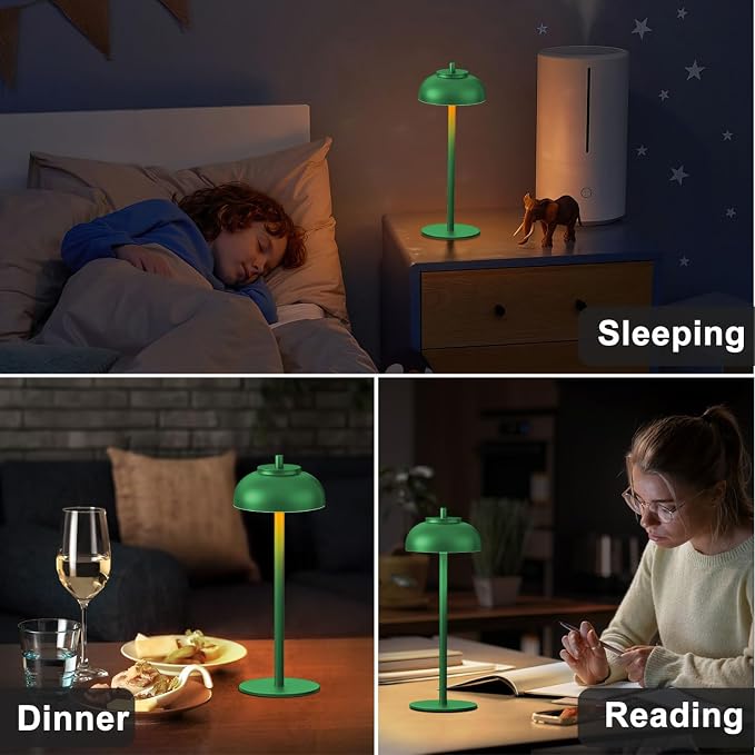 Green Led Cordless Table Lamps Rechargeable Set of 2, Table Lights Battery - Image 2