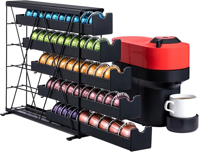 ZCDCP Black Metal 5 Tier Coffee Pod Holder, Nespresso Coffee Pod Holder Coffee by ZCDCP