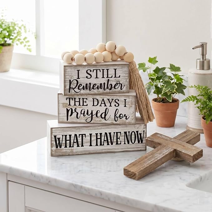Yuntau 4 Pcs Farmhouse Wooden Tabletop Decor Rustic Retro Wood Bead Garland I - Image 7
