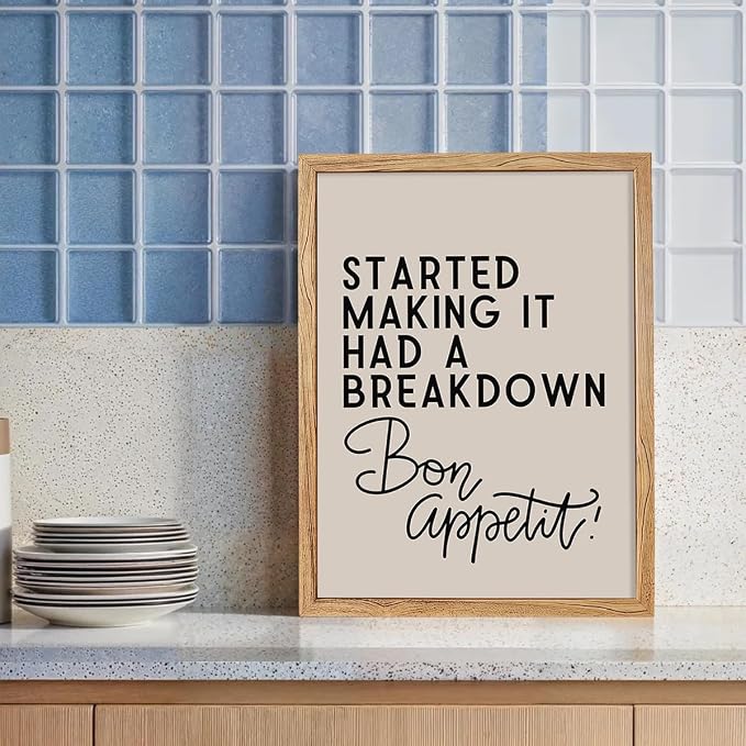 Framed Funny Modern Kitchen Wall Art 16x20 inch Bon Appetit Quotes Canvas - Image 3