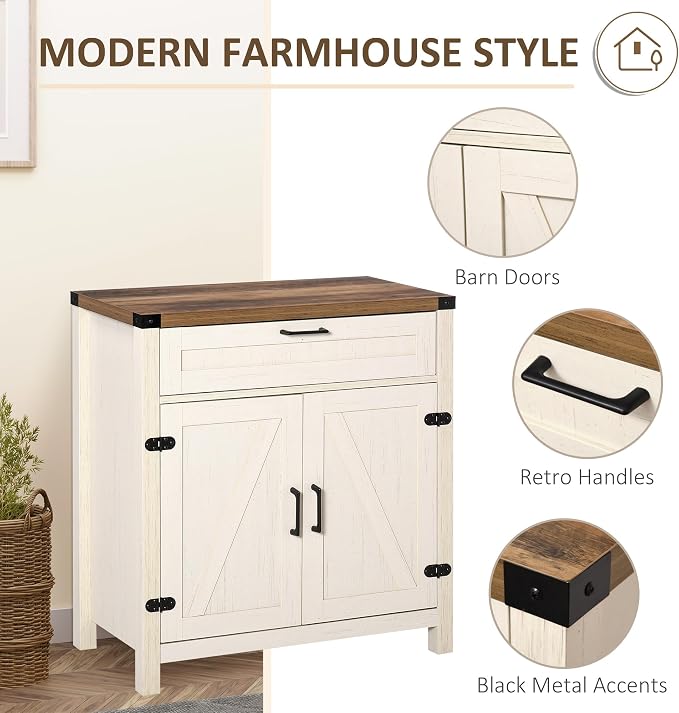 HOMCOM Sideboard with Storage Drawer, Modern Farmhouse Kitchen Cabinet with 2 - Image 7