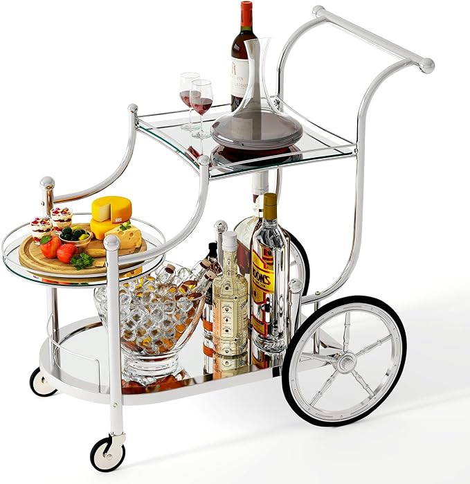 Tangkula Bar Cart, 3-Tier Rolling Home Bar Serving Cart by TANGKULA