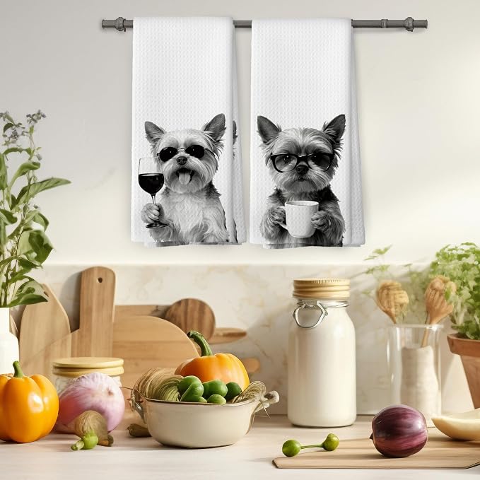 Funny Yorkshire Terrier Kitchen Towels Set of 2, Funny Dog Kitchen Accessories - Image 4