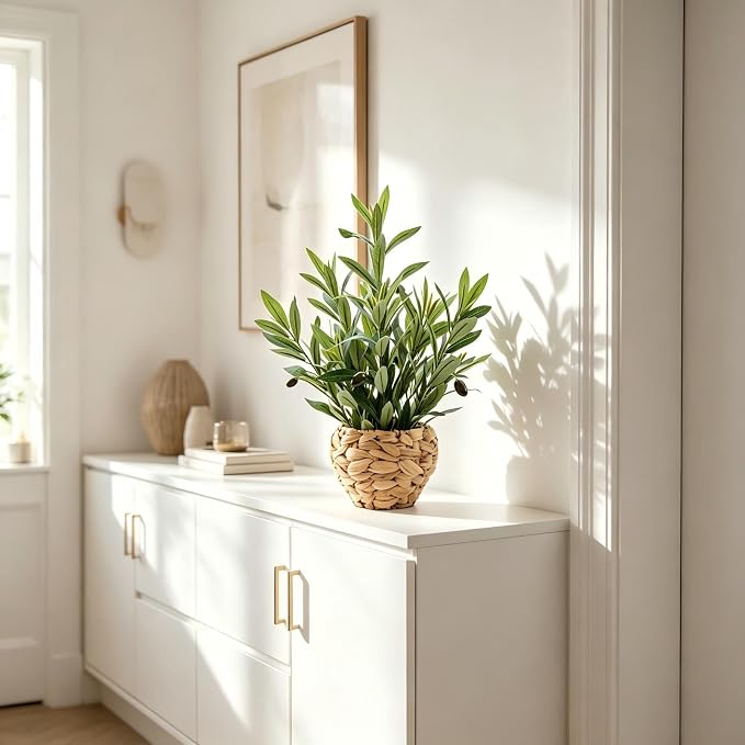 AlphaAcc 17.7" Artificial Olive Plant in Water Hyacinth Basket - Image 3