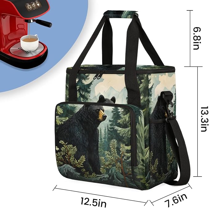 Forest Black Bear Coffee Maker Carring Bag, Large Insulated Storage Organizer - Image 2