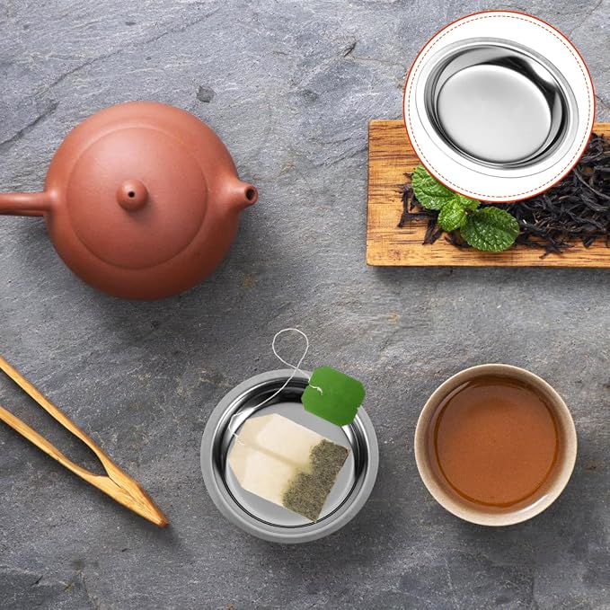 KICHOUSE Stainless Steel Tea Bag Dish Round Tea Bag Coaster Holder Coaster - Image 8