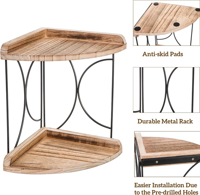 Goaste 2-Tier Bathroom Counter Organizer, Wood Vanity Corner Shelf, Skincare - Image 3