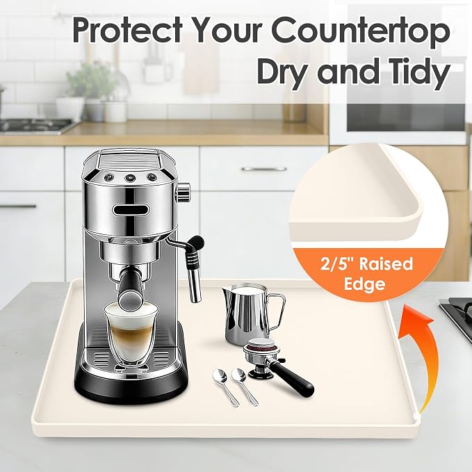 Silicone Coffee Maker Mat with Lip, 15.7'' x 11.8'' Heavy Duty Coffee Maker Mat - Image 4