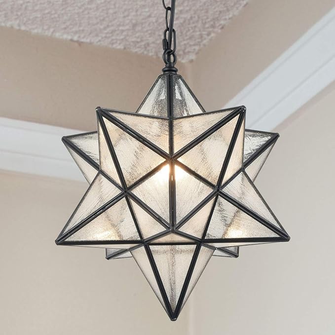 Modern Moravian Star Pendant Light Seeded Large Glass Hanging Lights by ecopowerlight