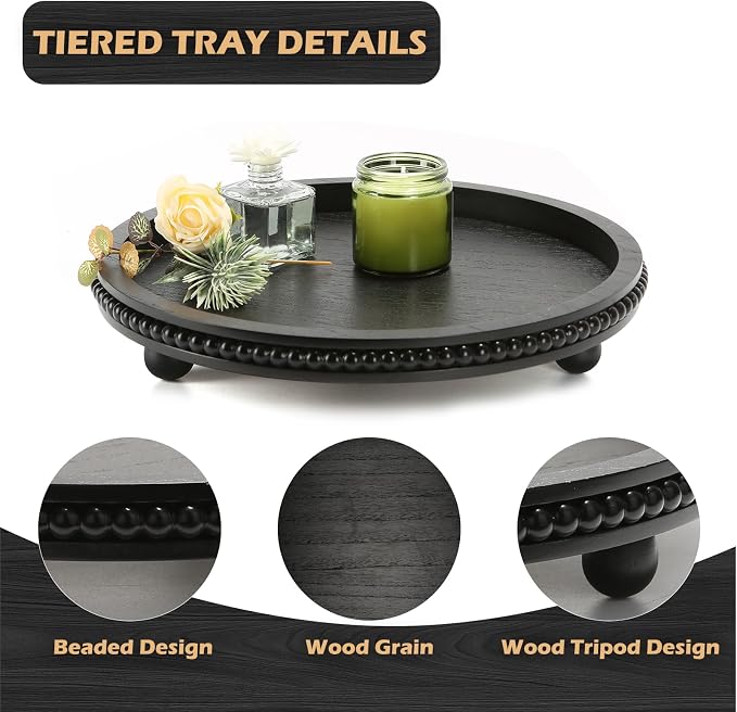 Wooden Beaded Decor Tray for Coffee Table, Rustic Wooden Trays Table - Image 2