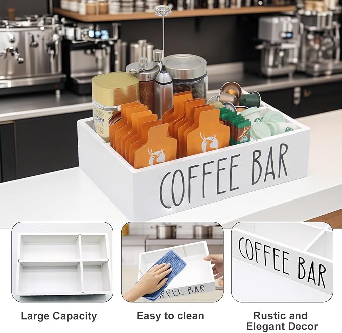 Coffee Station Organizer with Removable Dividers Disposable Cup Holder Wooden - Image 3