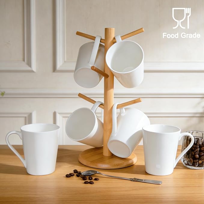 11 Oz Plain White Fine Bone China Coffee Mugs Set of 6, V-Shaped Latte Mug - Image 5