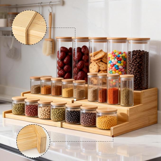 3-Tier Expandable Bamboo Mug Holder Shelf Rack - Image 6