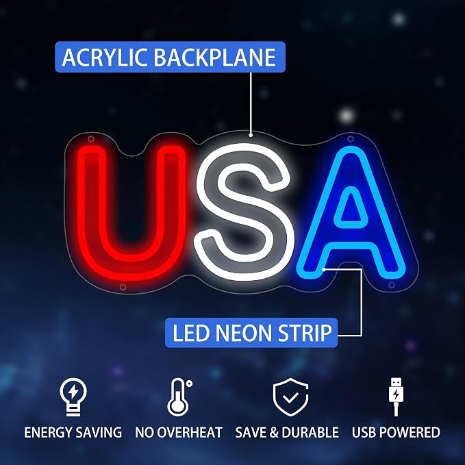 USA Neon Sign for Wall Decor, USA Led Signs, Dimmable USB Powered Neon Light - Image 2